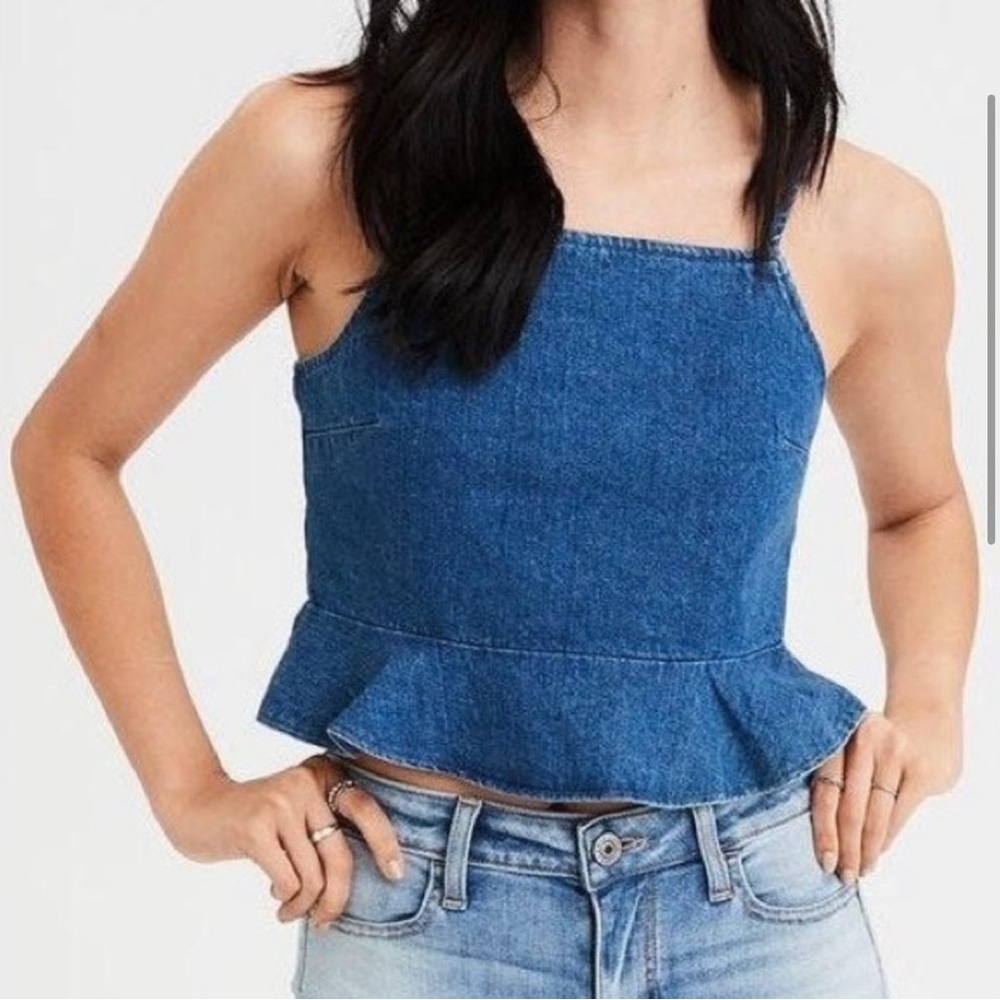American Eagle Square Neck Jean Tank Top